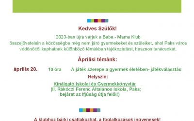 Áprilisi Baba-mama klub: A játék szerepe a gyermek életében, játékválasztás