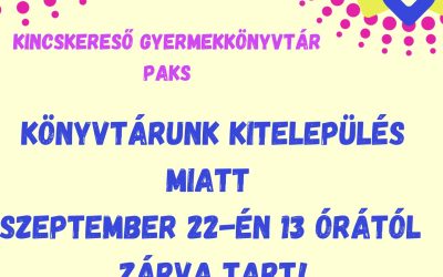 Rövidített nyitvatartás szeptember 22-én a gyermekkönyvtárban!